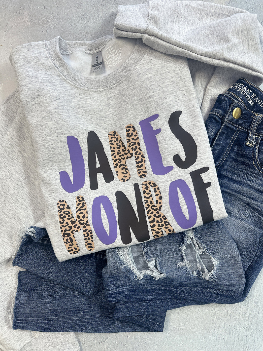 JAMES MONROE LEOPARD STAMP CREWNECK