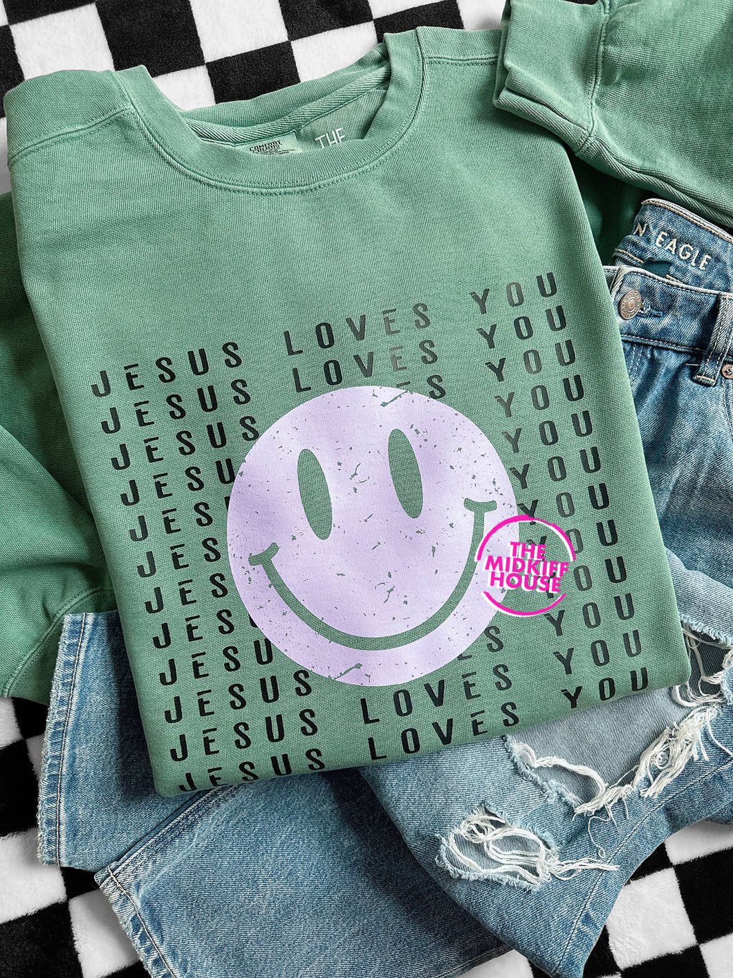 JESUS LOVES YOU SMILE CREWNECK