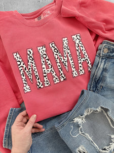 MAMA VARSITY LEOPARD CREWNECK