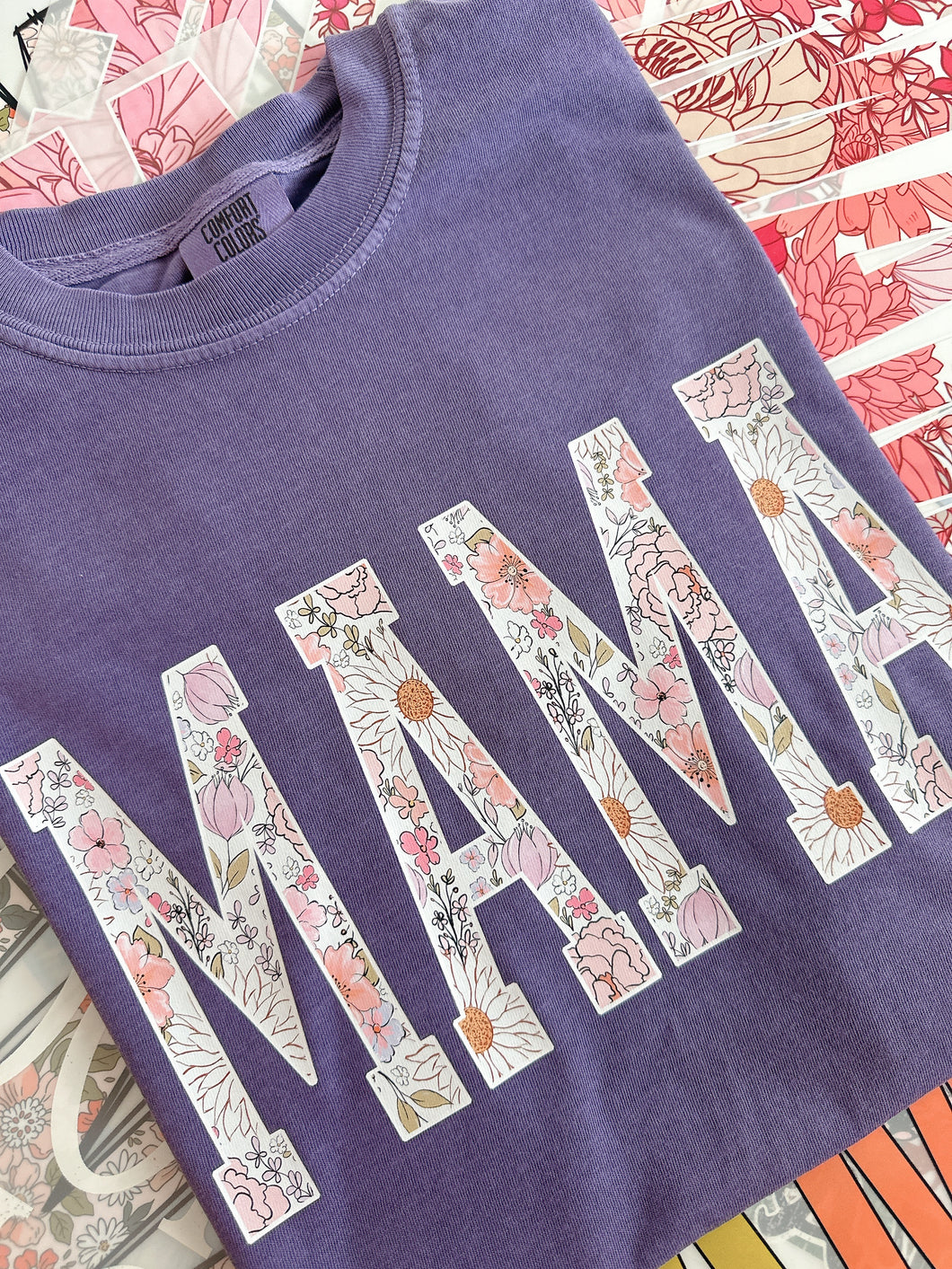 MAMA VARSITY FLORAL TEE