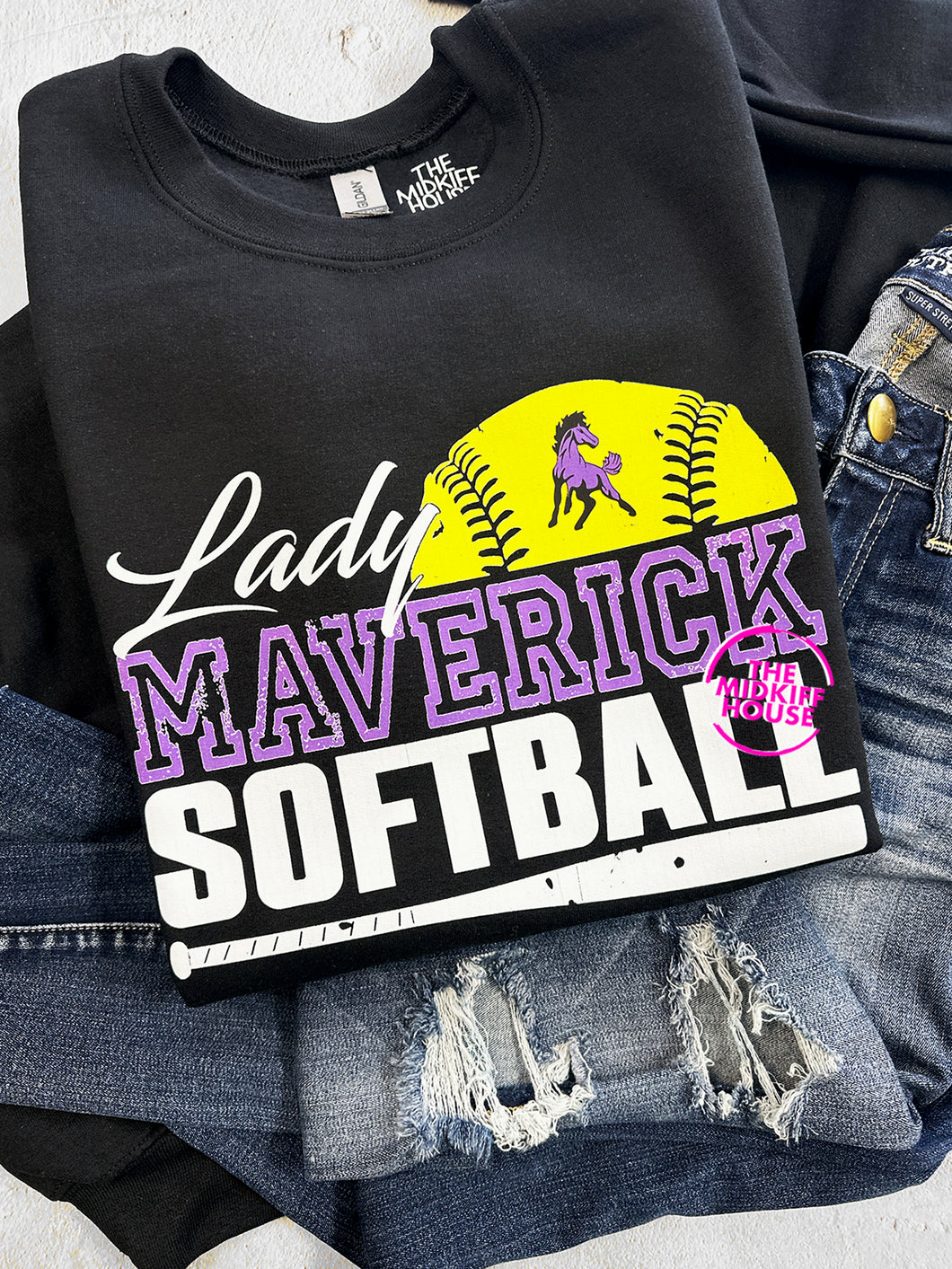 MAVERICK SOFTBALL GRUNGE CREWNECK