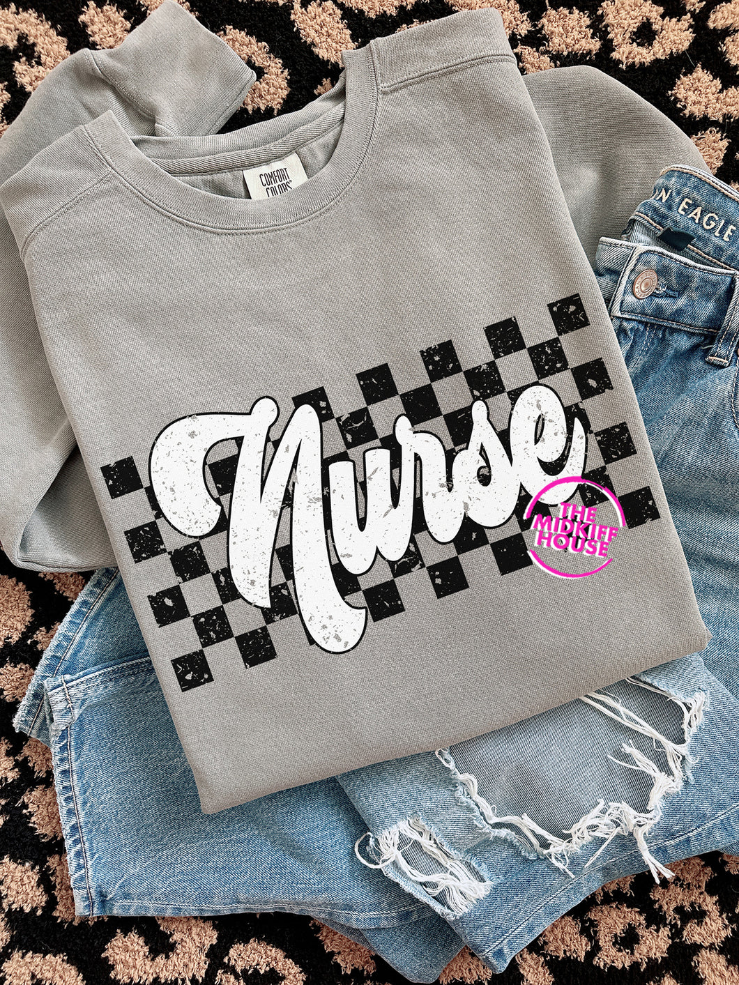 NURSE CHECKERBOARD CREWNECK