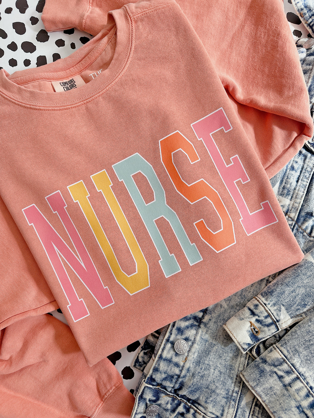 NURSE RAINBOW VARSITY CREWNECK