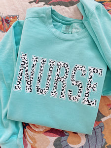 NURSE VARSITY LEOPARD CREWNECK