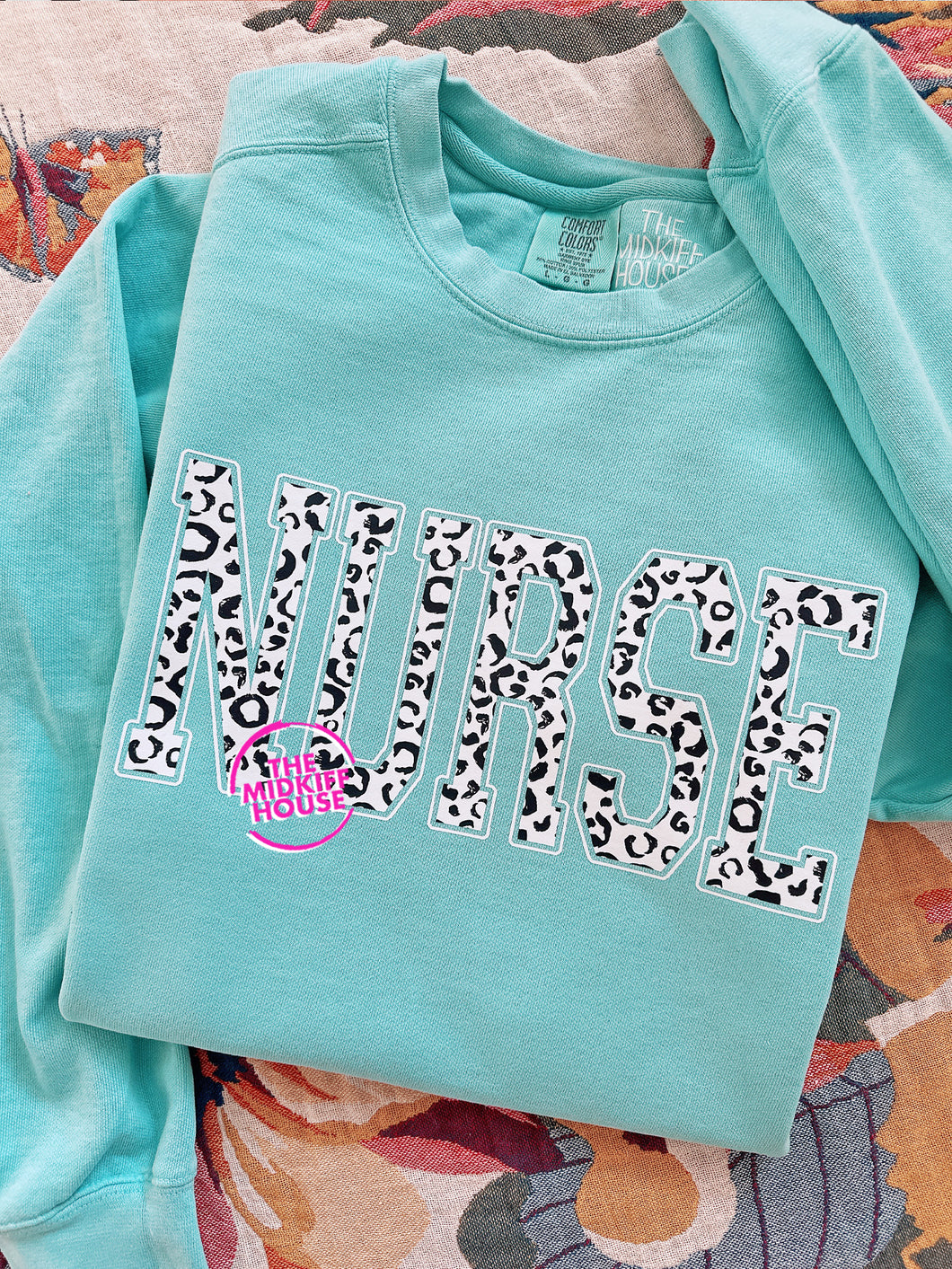 NURSE VARSITY LEOPARD CREWNECK