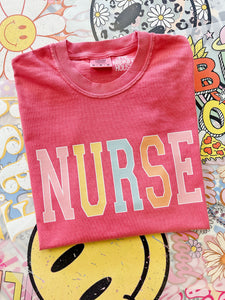 NURSE RAINBOW VARSITY TEE