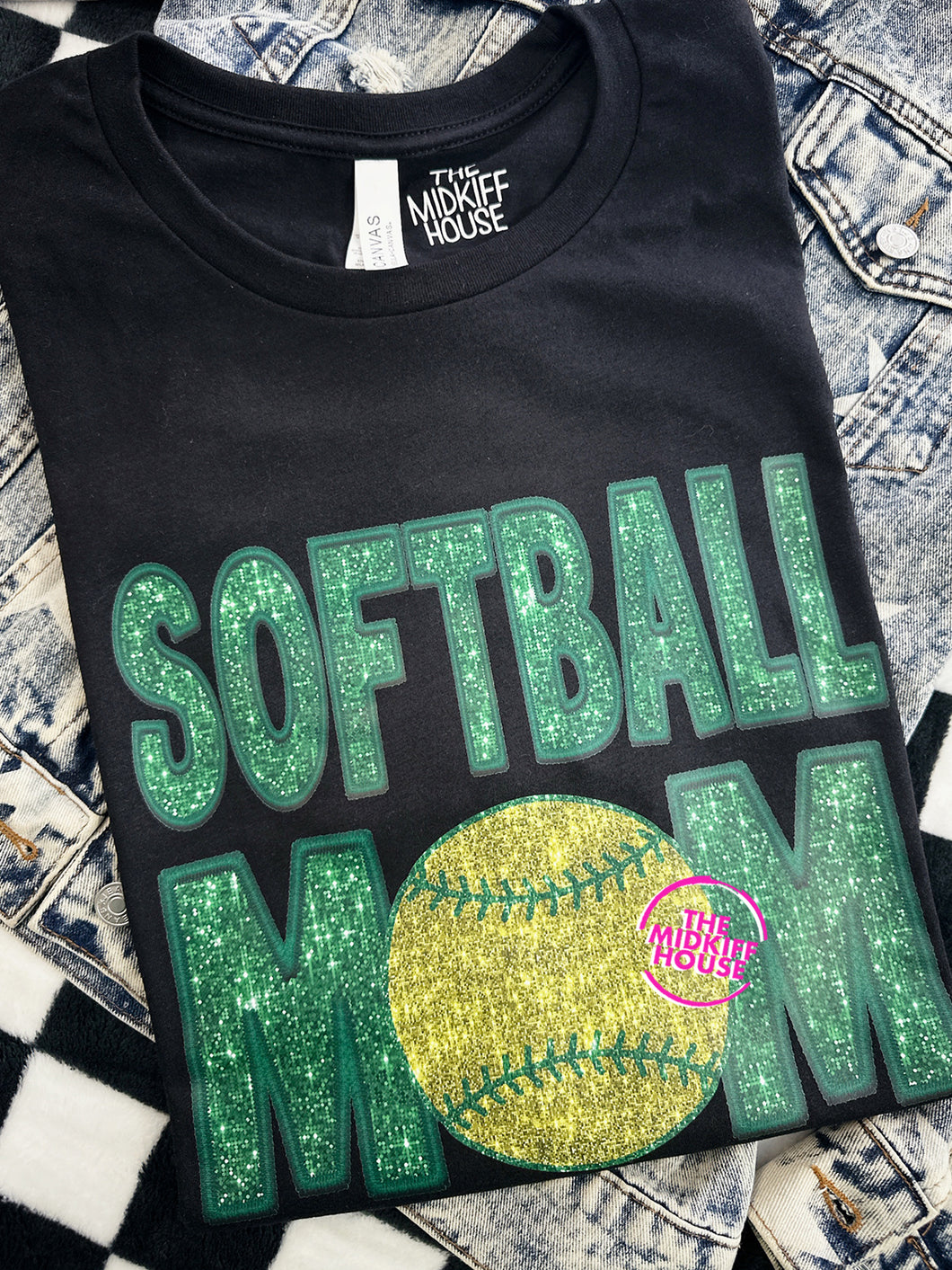 SOFTBALL MOM FAUX SPARKLE TEE