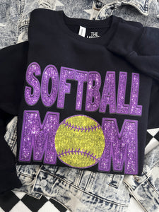 SOFTBALL MOM FAUX SPARKLE CREWNECK