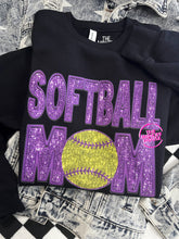 Load image into Gallery viewer, SOFTBALL MOM FAUX SPARKLE CREWNECK
