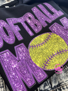 SOFTBALL MOM FAUX SPARKLE CREWNECK