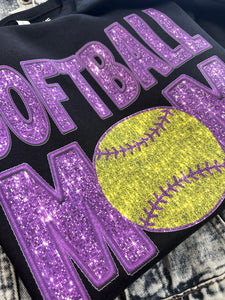 SOFTBALL MOM FAUX SPARKLE CREWNECK