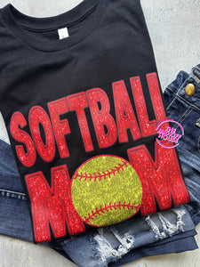 SOFTBALL MOM FAUX SPARKLE TEE