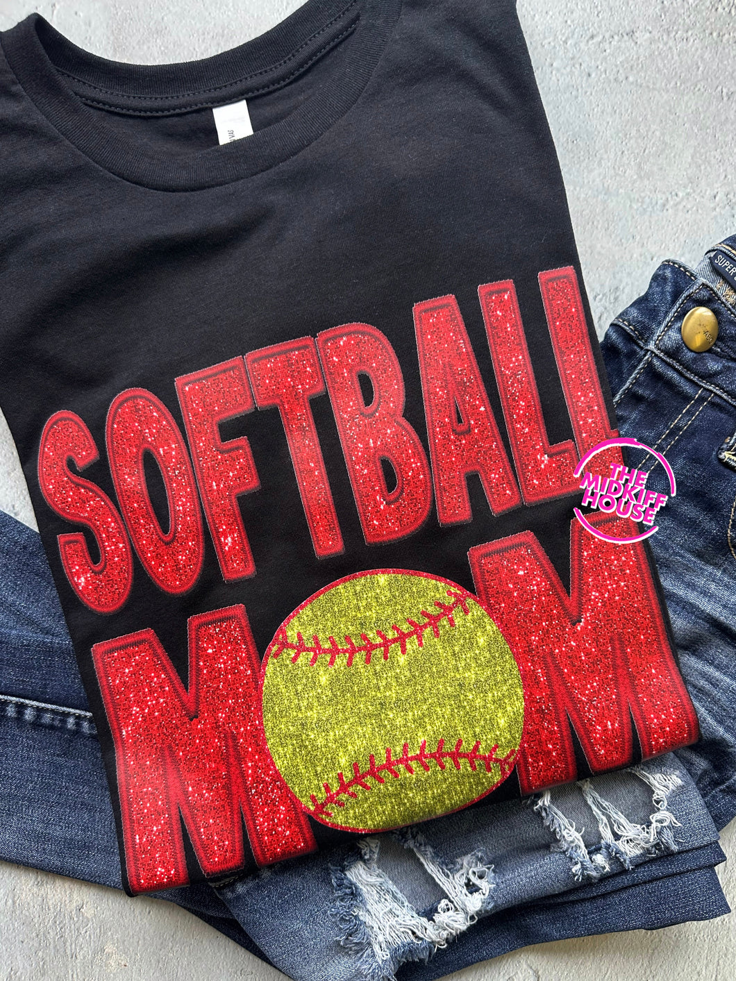 SOFTBALL MOM FAUX SPARKLE TEE