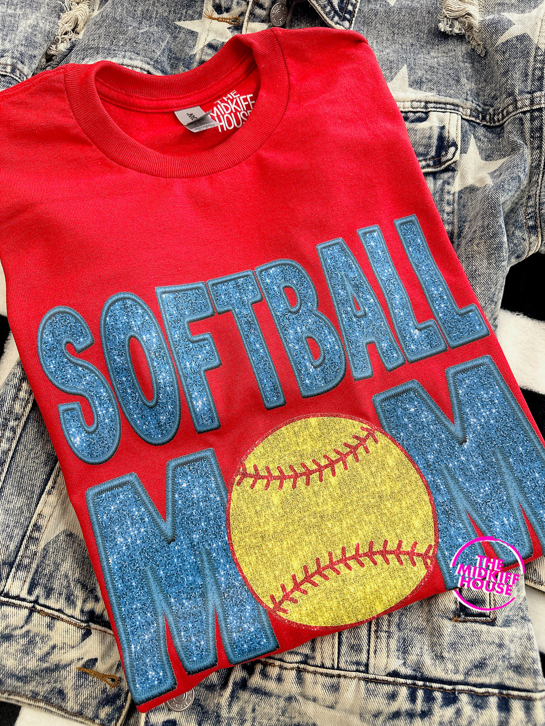 SOFTBALL MOM FAUX SPARKLE TEE