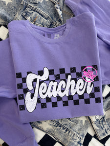 TEACHER CHECKERBOARD CREWNECK