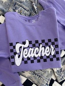 TEACHER CHECKERBOARD CREWNECK