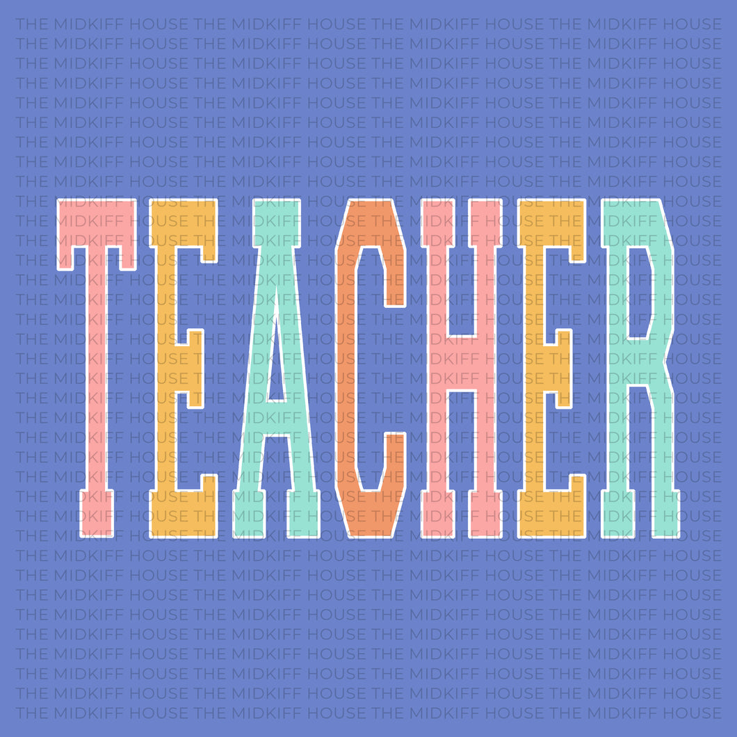 TEACHER RAINBOW VARSITY TEE